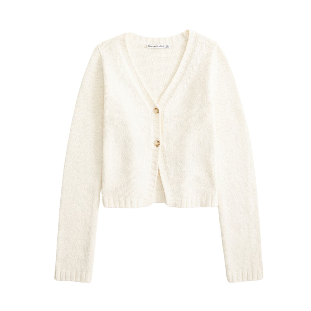 Abercrombie Textural Cardigan Boucle Cream V Neck